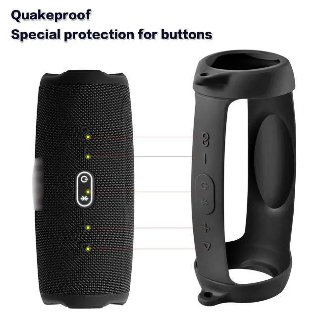 Alt view image 2 of 7 - Silicone Case Cover for JBL Charge 5 Portable Bluetooth Speaker | Travel Gel Soft Skin,Waterproof Rubber Carrying Pouch with Strap (Black)