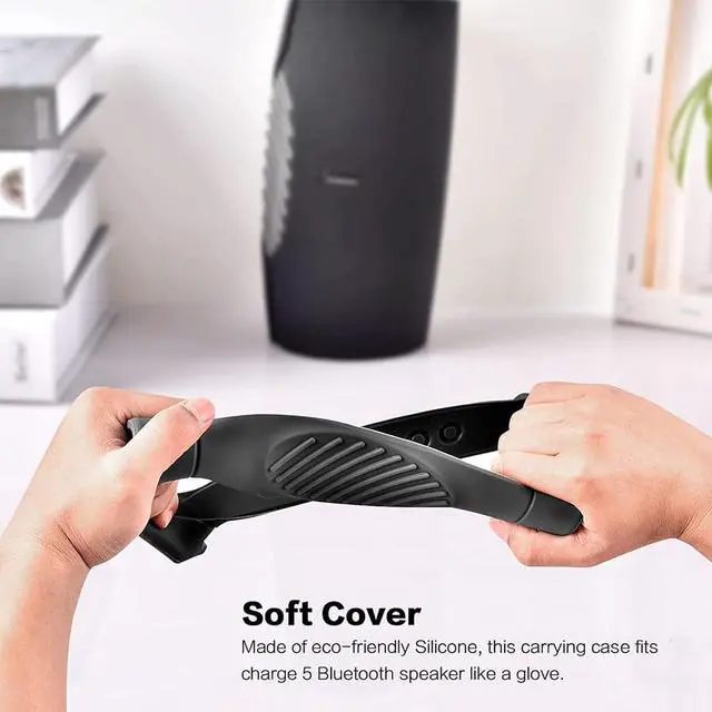 Alt view image 4 of 7 - Silicone Case Cover for JBL Charge 5 Portable Bluetooth Speaker | Travel Gel Soft Skin,Waterproof Rubber Carrying Pouch with Strap (Black)