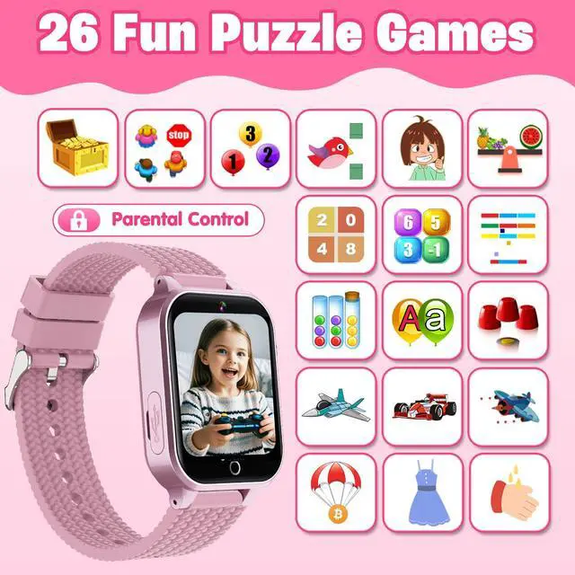 Alt view image 3 of 7 - Kids Smart Watch for Girls Age 5-12, Kids Watch with 26 Games, Camera Music | Player Pedometer Habit Tracking HD Touchscreen Flashlight Smart Watch for Kid Birthday Gifts for Girls Ages 6 7 8 9 (Pink)