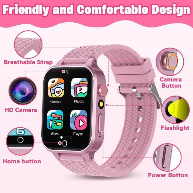 Alt view image 7 of 7 - Kids Smart Watch for Girls Age 5-12, Kids Watch with 26 Games, Camera Music | Player Pedometer Habit Tracking HD Touchscreen Flashlight Smart Watch for Kid Birthday Gifts for Girls Ages 6 7 8 9 (Pink)