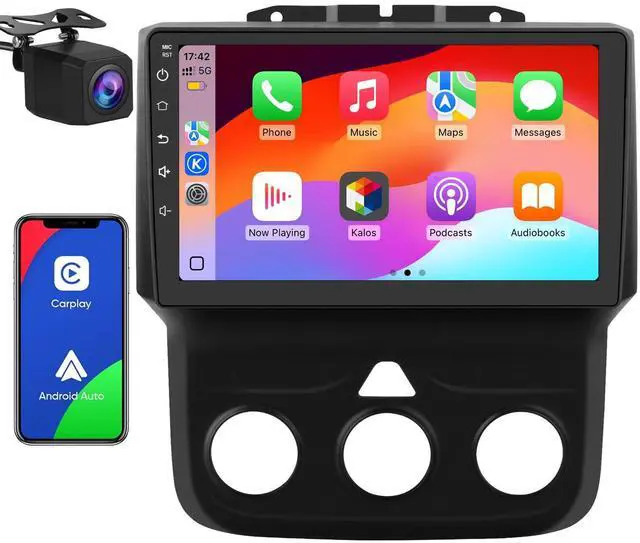 Main image of Car Radio for Dodge Ram 1500 2500 3500 2013-2019 CarPlay | 5G WiFi GPS DSP RDS,Upgrade BT 5.0 and 9" HD IPS Display Rearview AM/FM Stereo With Camera Manual AC