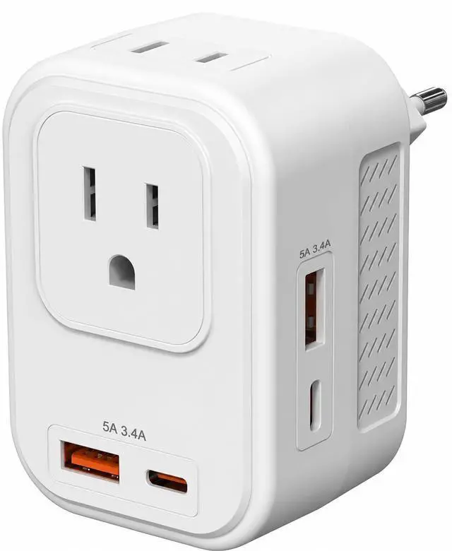 Main image of Voltage Converter for European Travel: 220V to 110V Converter US to Europe, Plug Adapter with Fast Charge 2 USB C, 2 USB A & 2 Outlets, Universal Travel Essentials for France Germany Italy Spain, etc