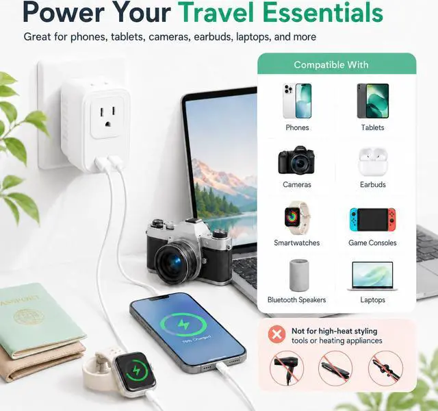 Alt view image 3 of 6 - Voltage Converter for European Travel: 220V to 110V Converter US to Europe, Plug Adapter with Fast Charge 2 USB C, 2 USB A & 2 Outlets, Universal Travel Essentials for France Germany Italy Spain, etc