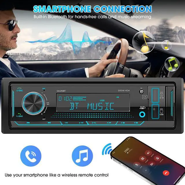 Alt view image 2 of 6 - Single Din Bluetooth Marine Radio: in Dash 1-Din Car Stereo Receiver | AM FM Tuner LCD Display SD AUX-In USB Quick Charge APP Control