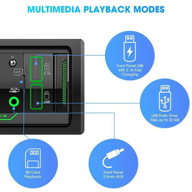 Alt view image 3 of 6 - Single Din Bluetooth Marine Radio: in Dash 1-Din Car Stereo Receiver | AM FM Tuner LCD Display SD AUX-In USB Quick Charge APP Control