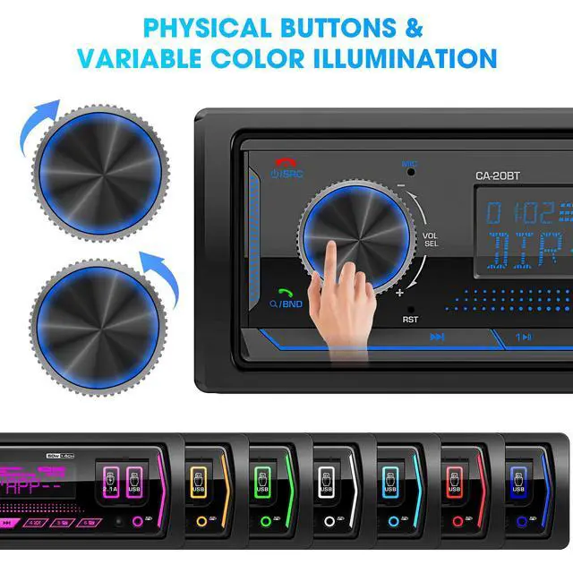 Alt view image 5 of 6 - Single Din Bluetooth Marine Radio: in Dash 1-Din Car Stereo Receiver | AM FM Tuner LCD Display SD AUX-In USB Quick Charge APP Control