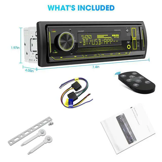 Alt view image 6 of 6 - Single Din Bluetooth Marine Radio: in Dash 1-Din Car Stereo Receiver | AM FM Tuner LCD Display SD AUX-In USB Quick Charge APP Control