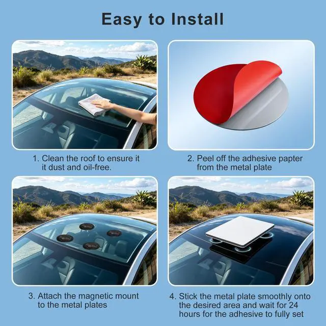Alt view image 6 of 7 - Starlink Mini/ Gen 3 Magnetic Mount Plates, 3.54" Adhesive Metal Plates, Expanded Surface Area Pads for Non-Magnetic Car, RV, Truck Aluminum Roofs, 4 Packs