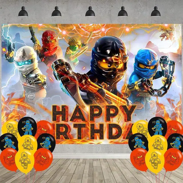 Main image of Birthday Party Decoration, Party Photo Background 5 x 3 FT and 18 Pcs Balloon,Ninja Merch Party Backdrop Supplies