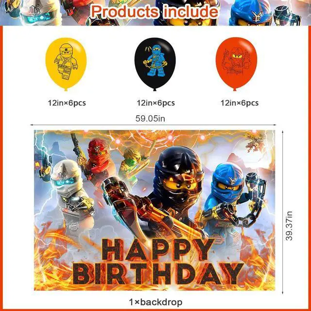 Alt view image 2 of 6 - Birthday Party Decoration, Party Photo Background 5 x 3 FT and 18 Pcs Balloon,Ninja Merch Party Backdrop Supplies