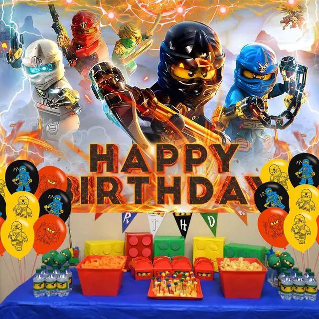 Alt view image 4 of 6 - Birthday Party Decoration, Party Photo Background 5 x 3 FT and 18 Pcs Balloon,Ninja Merch Party Backdrop Supplies