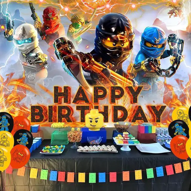 Alt view image 5 of 6 - Birthday Party Decoration, Party Photo Background 5 x 3 FT and 18 Pcs Balloon,Ninja Merch Party Backdrop Supplies