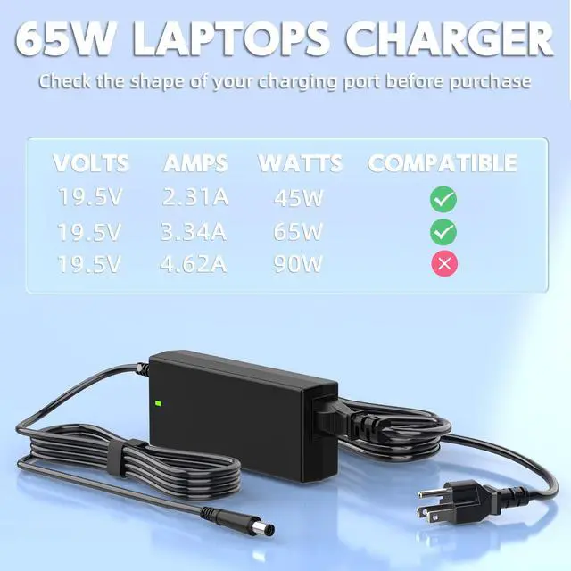 Alt view image 3 of 7 - 19.5V 3.34A 65W Dell Monitor Power Adapter for S2415H S2715H | 7.4x5.0mm Dell Tip, 100-240V Universal, for S2317HJ P2714T S2419HM, Replaces DA65NS4-00