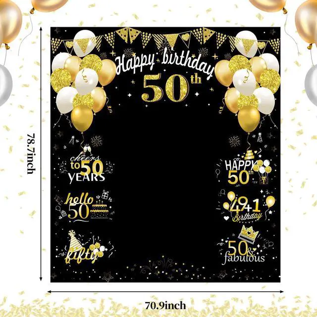 Alt view image 2 of 6 - Large 50th Birthday Decorations, Big 50 Birthday Banner for Women Men | Black Gold Funny Fifty Years Bday Photo Booth Props Party Supplies for Outdoor Indoor