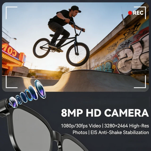 Alt view image 2 of 7 - AI Smart Glasses with Camera, 4K Video, AI Assistant,Real-Time Translation Open-Ear Speakers, Bluetooth Calling, Object Recognition, Photochromic UV400