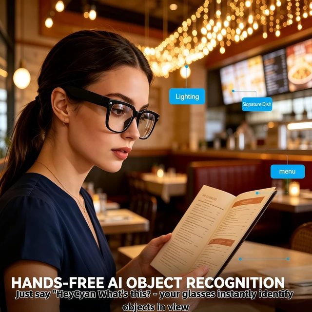 Alt view image 3 of 7 - AI Smart Glasses with Camera, 4K Video, AI Assistant,Real-Time Translation Open-Ear Speakers, Bluetooth Calling, Object Recognition, Photochromic UV400