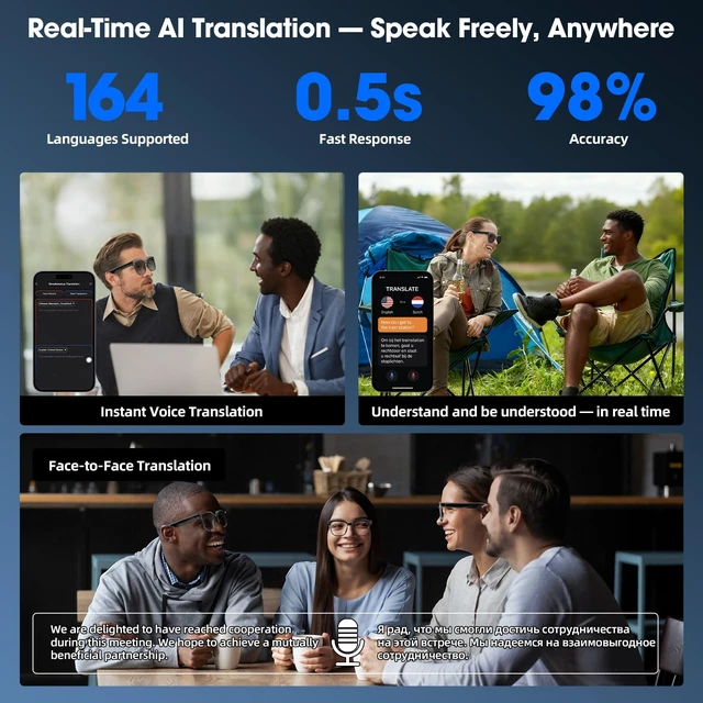 Alt view image 5 of 7 - AI Smart Glasses with Camera, 4K Video, AI Assistant,Real-Time Translation Open-Ear Speakers, Bluetooth Calling, Object Recognition, Photochromic UV400
