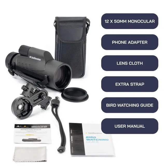 Alt view image 2 of 7 - Smithsonian 12x50 Monocular Telescope with Smartphone Adaptor Monoculars for Adults - High Powered Telescope Ideal Monocular for Bird Watching and Nature Enthusiasts HD monocular telescope