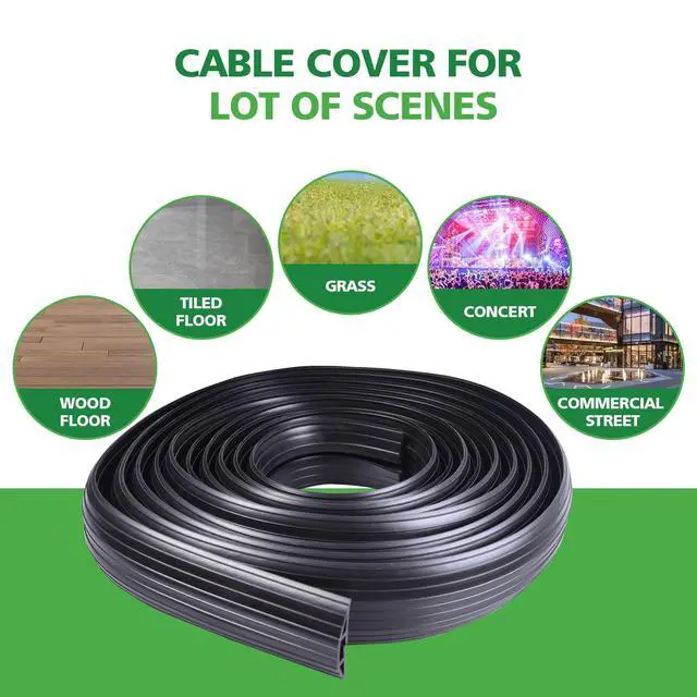 Alt view image 3 of 6 - 10ft Floor Cable Cover Heavy Duty PVC Cord Cover Wire Cover to Prevent Trip Hazard for Home Office or Outdoor(10ft, Black)