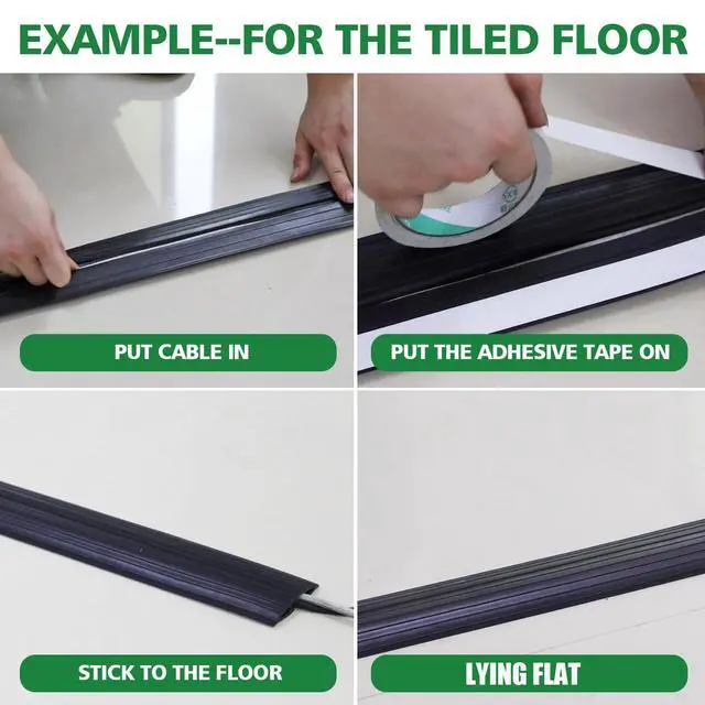 Alt view image 5 of 6 - 10ft Floor Cable Cover Heavy Duty PVC Cord Cover Wire Cover to Prevent Trip Hazard for Home Office or Outdoor(10ft, Black)