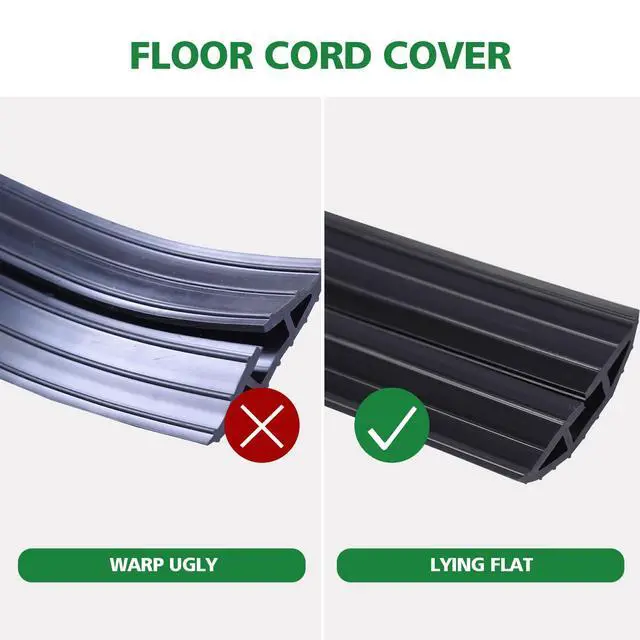 Alt view image 6 of 6 - 10ft Floor Cable Cover Heavy Duty PVC Cord Cover Wire Cover to Prevent Trip Hazard for Home Office or Outdoor(10ft, Black)