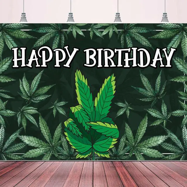 Main image of Happy Birthday Backdrop Banner Cool Green Plant Leaves Flag Favors Wall Hanging Decor Natural Plants Grass Jungle Theme Birthday Party Photo Photography Prop Booth Background 70.9x47.2in