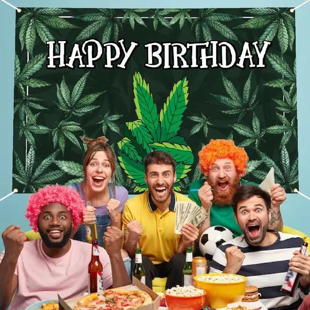 Alt view image 2 of 6 - Happy Birthday Backdrop Banner Cool Green Plant Leaves Flag Favors Wall Hanging Decor Natural Plants Grass Jungle Theme Birthday Party Photo Photography Prop Booth Background 70.9x47.2in