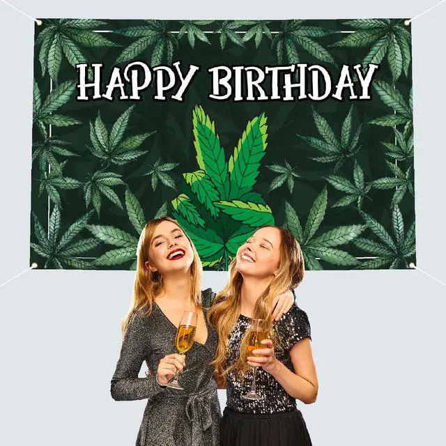 Alt view image 4 of 6 - Happy Birthday Backdrop Banner Cool Green Plant Leaves Flag Favors Wall Hanging Decor Natural Plants Grass Jungle Theme Birthday Party Photo Photography Prop Booth Background 70.9x47.2in