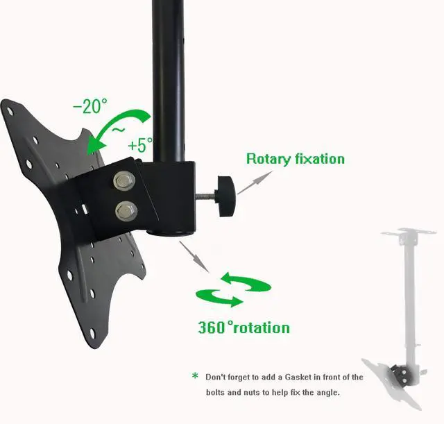 Alt view image 3 of 7 - Adjustable Ceiling TV Mount Bracket Fits Most 14-42" LCD LED Plasma Monitor Flat Panel Screen Displays Tilt / 360°Swivel