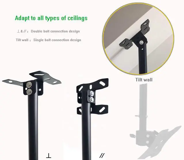 Alt view image 2 of 7 - Adjustable Ceiling TV Mount Bracket Fits Most 14-42" LCD LED Plasma Monitor Flat Panel Screen Displays Tilt / 360°Swivel