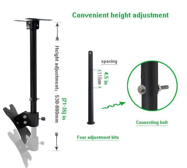 Alt view image 4 of 7 - Adjustable Ceiling TV Mount Bracket Fits Most 14-42" LCD LED Plasma Monitor Flat Panel Screen Displays Tilt / 360°Swivel