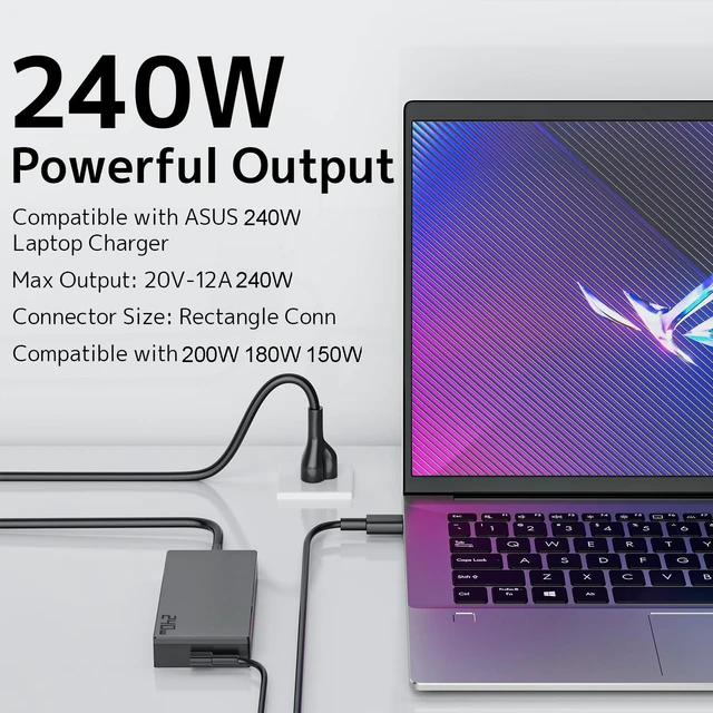 Alt view image 6 of 7 - 240W Charger for ASUS ROG Flow Zephyrus G14 G16 TUF Gaming ProArt Laptop 20V 12A Gaming Adapter for ADP-240EB B A20-240P1A, Rectangle Connector ROG Flow Z13, ProArt P16, Stable Power, Fast Charging