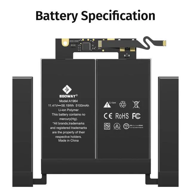 Alt view image 2 of 6 - A1989 A2251 Battery, Egoway A1964 Replacement Laptop Battery | For MacBook Pro 13 inch A1989 (Mid 2018 Year, 2019 Year) & A2251 (2020 Year), EMC 3214 3358 3348