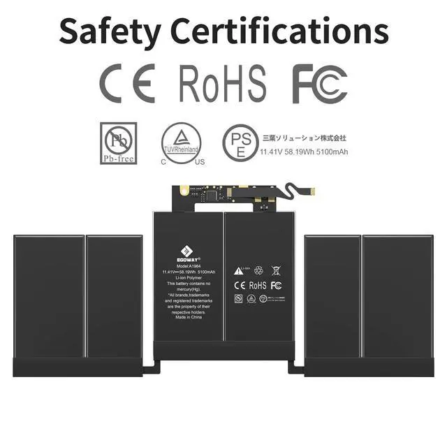 Alt view image 3 of 6 - A1989 A2251 Battery, Egoway A1964 Replacement Laptop Battery | For MacBook Pro 13 inch A1989 (Mid 2018 Year, 2019 Year) & A2251 (2020 Year), EMC 3214 3358 3348