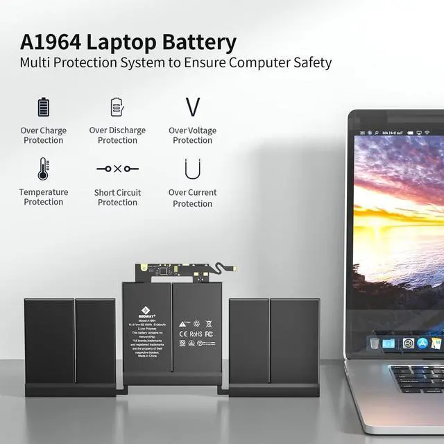 Alt view image 4 of 6 - A1989 A2251 Battery, Egoway A1964 Replacement Laptop Battery | For MacBook Pro 13 inch A1989 (Mid 2018 Year, 2019 Year) & A2251 (2020 Year), EMC 3214 3358 3348
