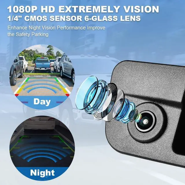 Alt view image 3 of 7 - Rear Tailgate Handle Backup Camera Compatible with 2010-2018 Dodge Ram 1500 2500 3500 Rear View Reverse Back Up Camera RCA Connector with Key Hole-Textured Black, 68044904AG