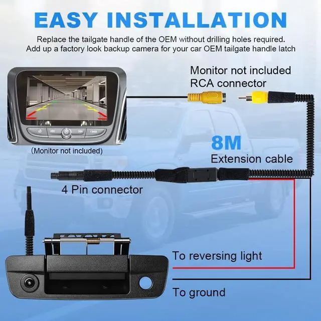 Alt view image 6 of 7 - Rear Tailgate Handle Backup Camera Compatible with 2010-2018 Dodge Ram 1500 2500 3500 Rear View Reverse Back Up Camera RCA Connector with Key Hole-Textured Black, 68044904AG