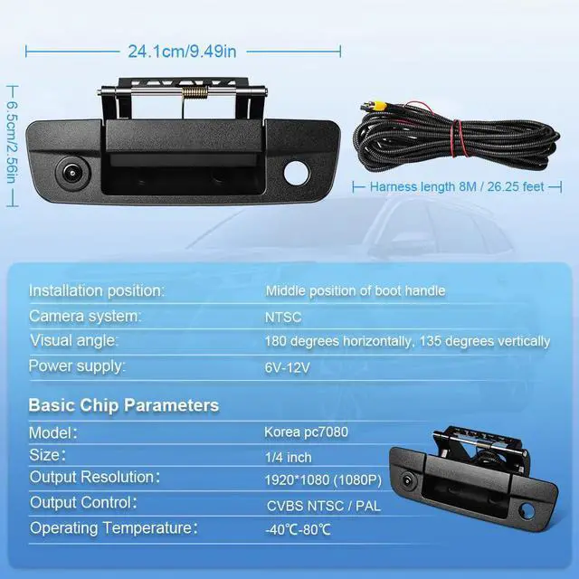 Alt view image 7 of 7 - Rear Tailgate Handle Backup Camera Compatible with 2010-2018 Dodge Ram 1500 2500 3500 Rear View Reverse Back Up Camera RCA Connector with Key Hole-Textured Black, 68044904AG