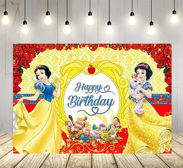 Main image of Yellow Backdrop for Birthday Party Supplies Snow White Photo Backgrounds Princess Snow White Birthday Theme Baby Shower Banner 59x38in