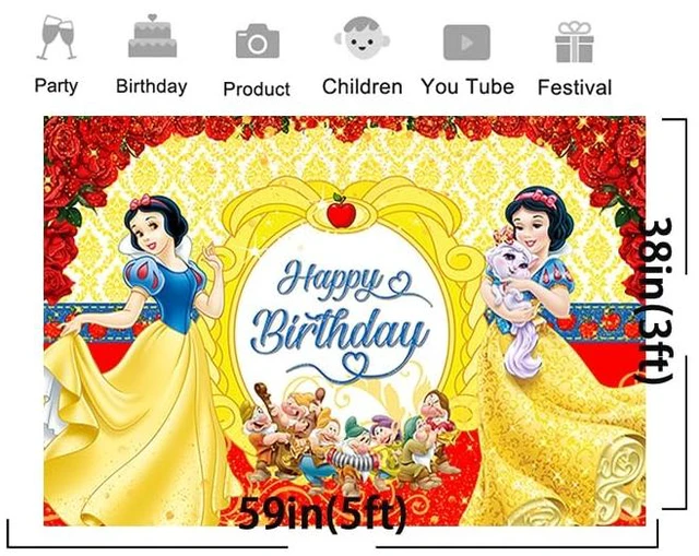 Alt view image 2 of 3 - Yellow Backdrop for Birthday Party Supplies Snow White Photo Backgrounds Princess Snow White Birthday Theme Baby Shower Banner 59x38in