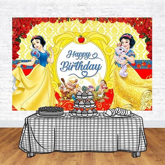 Alt view image 3 of 3 - Yellow Backdrop for Birthday Party Supplies Snow White Photo Backgrounds Princess Snow White Birthday Theme Baby Shower Banner 59x38in
