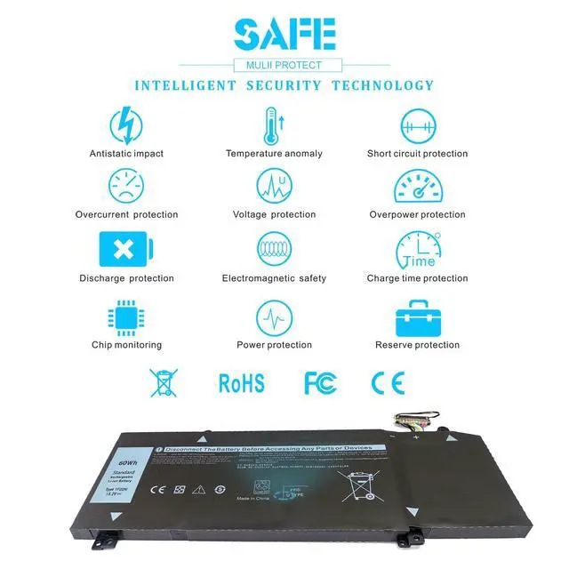 Alt view image 6 of 6 - 60Wh 1F22N 15.2V Laptop Battery for Dell Alienware M15 R1, Alienware M17 R1, G5 15 5590, G7 7590 7790, P79F P37E P79F001 P37E001 Series JJPFK 0JJPFK HYWXJ 0HYWXJ 01F22N 08622M 06YV0V 4-Cell