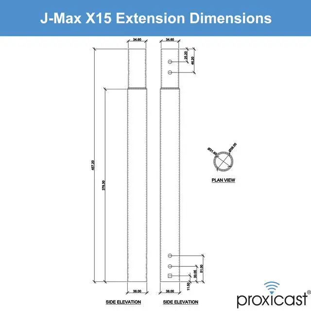 Alt view image 7 of 7 - 15 inch Stainless Steel Extension Pole for J-Max Antenna Mounts | Fits all J-Max Antenna Mast Models, Swaged End & Pre-Drilled Holes, Includes Stainless Hardware - ANT-800-X15