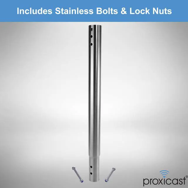Alt view image 3 of 7 - 15 inch Stainless Steel Extension Pole for J-Max Antenna Mounts | Fits all J-Max Antenna Mast Models, Swaged End & Pre-Drilled Holes, Includes Stainless Hardware - ANT-800-X15