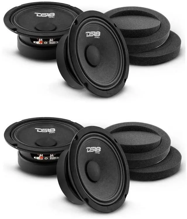 Main image of 4X 6.5 Midrange Speakers 480W Max 140W RMS 8 Ohm with 2X Pair of Fast Ring Foam Speaker Baffle - Quality Audio Door Speakers for Car or Truck Stereo Sound System