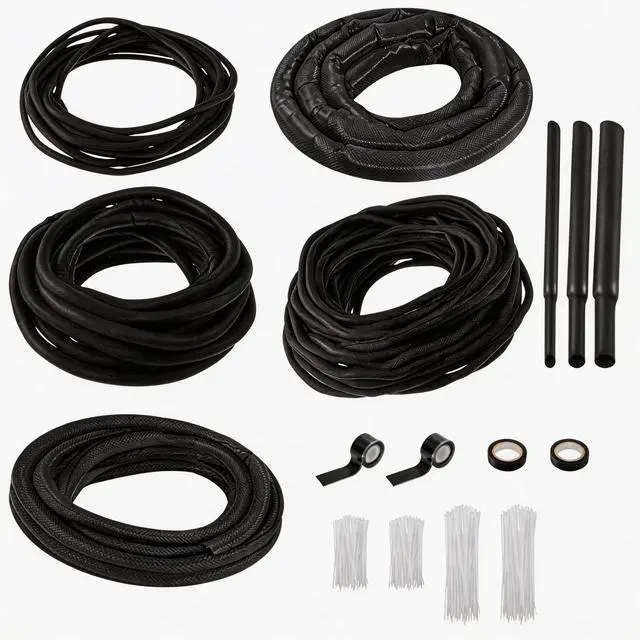 Main image of Split Wire Loom Sleeve Master Kit, Complete Cord & Hose Protection for Vehicles, No-Chew Cable Management Set with Split Sleeves, Fabric Heat Shrink Tubing, Silicone Tape & Cable Ties