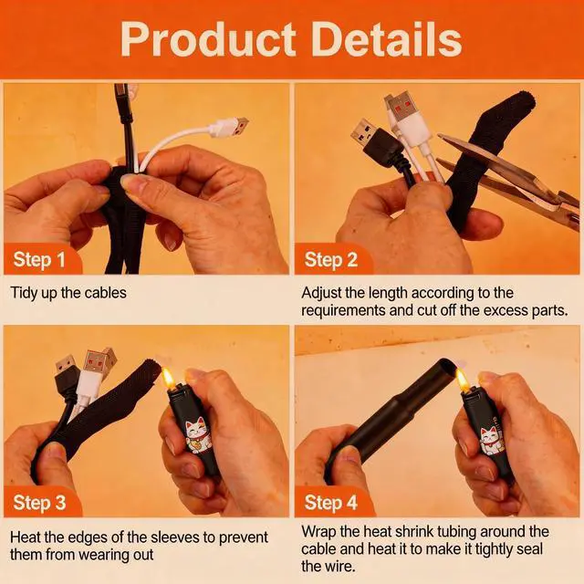 Alt view image 3 of 7 - Split Wire Loom Sleeve Master Kit, Complete Cord & Hose Protection for Vehicles, No-Chew Cable Management Set with Split Sleeves, Fabric Heat Shrink Tubing, Silicone Tape & Cable Ties
