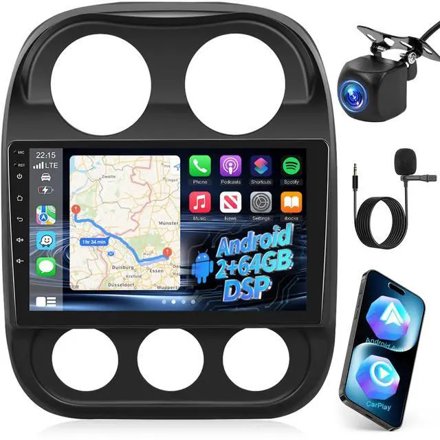 Main image of Android Radio for Jeep Compass Patriot 2010-2016: 10.1 inch Touch Screen Aftermarket Stereo with Wireless Carplay and Android Auto, 5G/WiFi, DSP/EQ, GPS, Split Screen, SWC + AHD Backup Camera