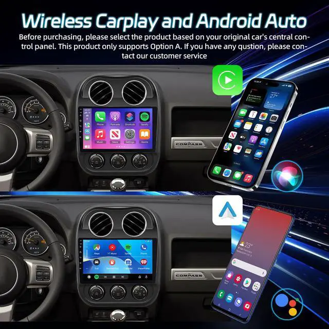 Alt view image 3 of 7 - Android Radio for Jeep Compass Patriot 2010-2016: 10.1 inch Touch Screen Aftermarket Stereo with Wireless Carplay and Android Auto, 5G/WiFi, DSP/EQ, GPS, Split Screen, SWC + AHD Backup Camera
