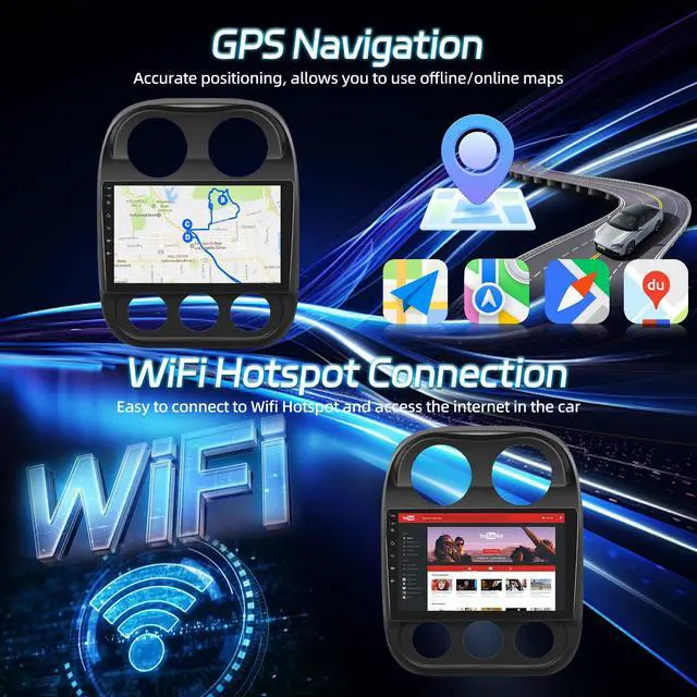 Alt view image 4 of 7 - Android Radio for Jeep Compass Patriot 2010-2016: 10.1 inch Touch Screen Aftermarket Stereo with Wireless Carplay and Android Auto, 5G/WiFi, DSP/EQ, GPS, Split Screen, SWC + AHD Backup Camera